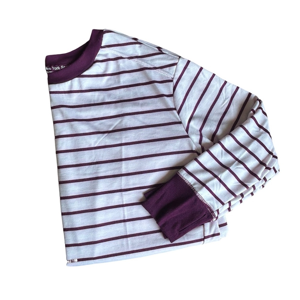 Jones New York Striped Long Sleeve Tee white and burgundy